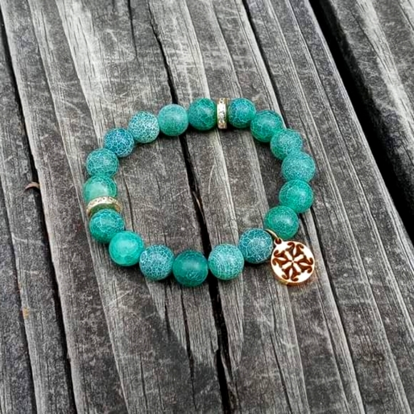 Rustic Cuff Green Agate Trina Bracelet Vintage - Picture 1 of 1